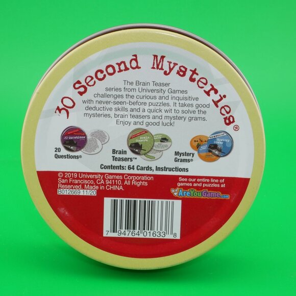 30 Second Mysteries 64-Card Brain Teaser Game For Ages 8 & Up By University Game - Picture 2 of 3